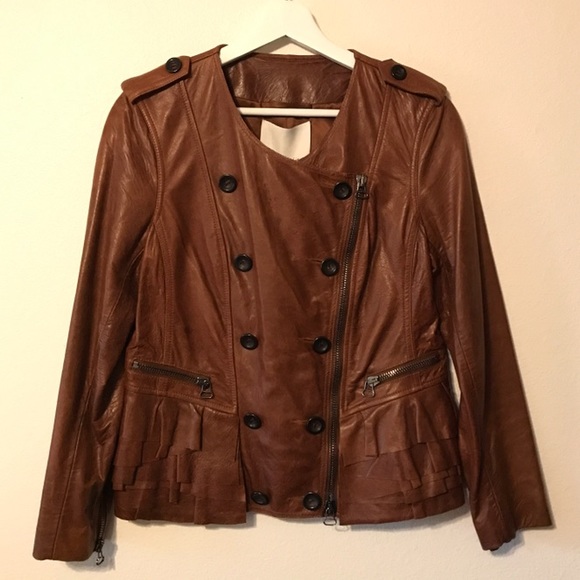 3.1 Phillip Lim Ruffle Detail Leather Jacket - Picture 1 of 8